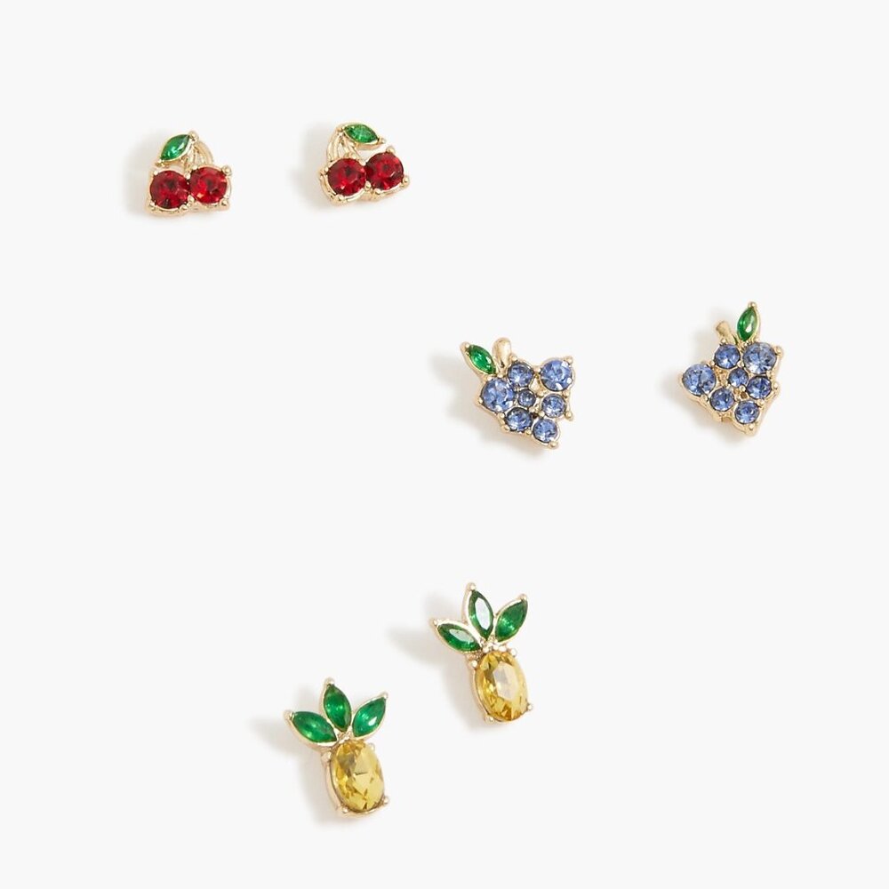 J. Crew Crystal Fruit Studs Set-of-Three/NWT